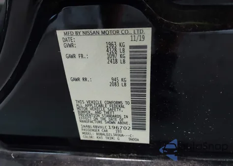 2020 Nissan Altima S Fwd from USA, damaged, VIN 1N4BL4BVXLC196702